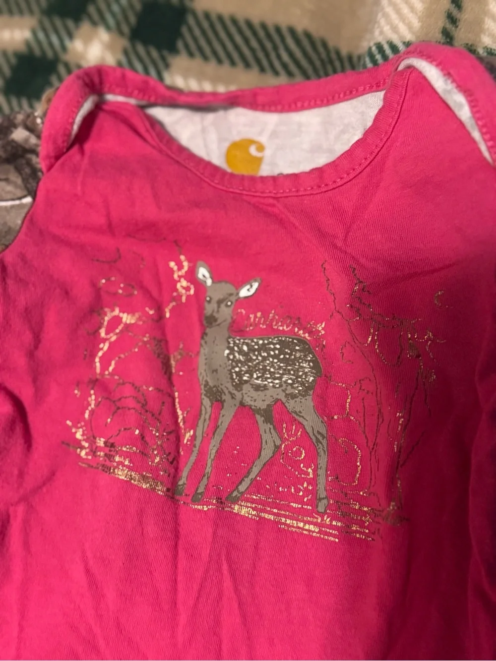Carhartt Pink Long-Sleeve Baby Bodysuit with Deer Graphic